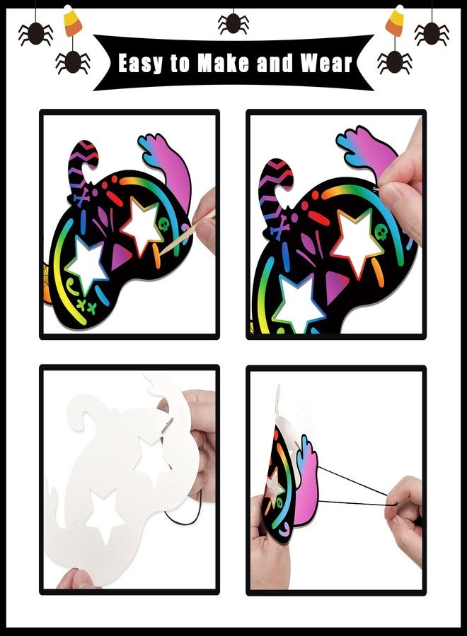 PARTYWIND 32 PCS Halloween Scratch Masks, Magic Halloween Scratch Art Crafts for Kids Party Decorations, DIY Scratch Off Masks for Kids Halloween Activities Party Supplies with Pumpkin Zombie Bat - Image 3